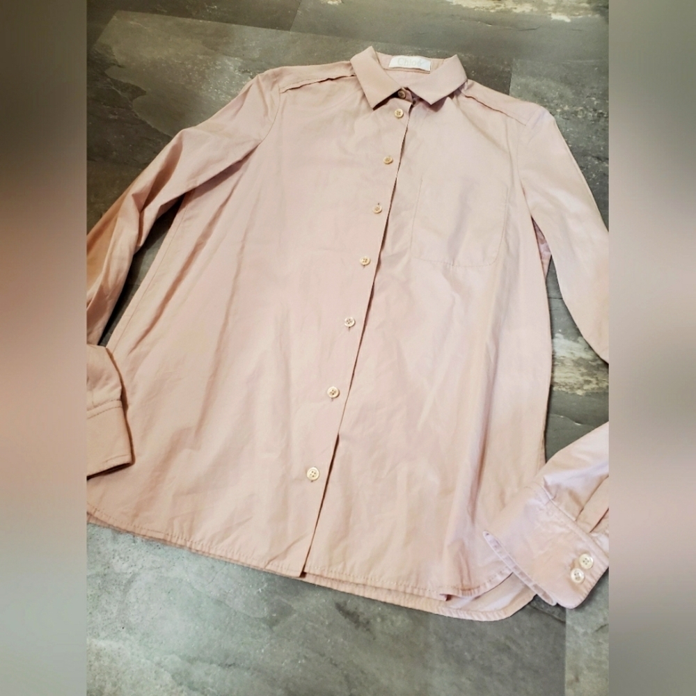 Chloé Light Pink Long Sleeve Button-Up Shirt. French. 100% Cotton. 2 US